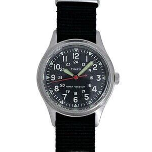 Timex J Crew Field Military Watch Men Silver Tone Black Dial 2008 Original Nato